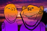 glasses hugging orange purple stubble subvariant:wholesome_soyjak sun sunset variant:gapejak variant:impish_soyak_ears // 900x599 // 694.8KB