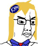 badge clothes female glasses hair knowyourmeme necktie ornament soyjak variant:chudjak yellow_hair // 645x770 // 27.8KB