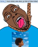 ack album_cover black_skin blue_shirt drake glasses hamas_2(namefag) hanging music noose normie nothing_was_the_same_(drake_album) open_mouth rope soybooru soyjak stubble suicide text tongue variant:bernd // 768x949 // 249.6KB