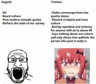 anime badge blush clothes crying discord female gabriel_dropout glasses meta open_mouth red_hair satania soyjak stubble text tranny variant:markiplier_soyjak white_skin // 1024x897 // 107.1KB