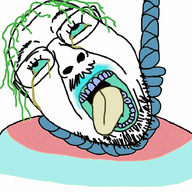 animated bloodshot_eyes clothes crying flag glasses hair hanging hue_shift mustache open_mouth rainbow rope soyjak stubble suicide tongue tranny variant:bernd // 768x719 // 1.5MB