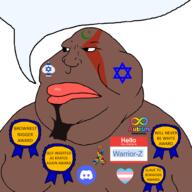 Warrior-Z(user) arab autism award brown_skin discord facial_mark fat flag flag:israel flag:transgender_pride_flag forehead_mark gynaecomastia hello_my_name_is_(sticker) islam looking_to_the_left mutt namefag_drama speech_bubble speech_bubble_empty star_and_crescent star_of_david text transheart variant:meximutt white_background will_never_be_white_award // 2000x2000 // 508.4KB