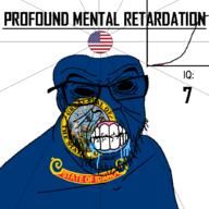 angry bald black_hole black_sclera clenched_teeth closed_mouth cracked_teeth drool ear flag flag:idaho flag:united_states glasses idaho iq iq_bell_curve nightmare_fuel no_pupils profound_mental_retardation retard soyjak state stubble text united_states variant:feraljak wrinkles // 1024x1024 // 173.0KB