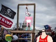 amphibian arm bloodshot_eyes clothes crying dead donald_trump flag frog full_body gigachud glasses hand hanging irl_background leg maga mustache nas:gigachud nas:pepe noose open_mouth pepe pepe_the_frog purple_hair rope soyjak stubble tongue tranny variant:bernd // 1400x1050 // 630.2KB