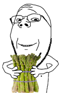 asparagus bald beard eyebrows glasses holding_food holding_object holding_object_with_two_hands holding_real_object looking_at_you smile stubble subvariant:wholesome_soyjak teeth teeth_showing transparent_background variant:gapejak wholesome // 676x1021 // 261.1KB