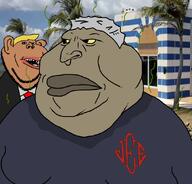 2soyjaks amerimutt brown_skin clothes donald_trump epstein epstein_island fat fixed grey_hair irl_background jeffrey_epstein jude kike orange_skin shitskin stink_lines stinky subvariant:impish_amerimutt suit sweating variant:impish_soyak_ears variant:meximutt yellow_hair yellow_sclera // 888x849 // 300.4KB