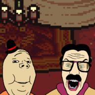 2soyjaks closed_mouth clothes glasses hair hat lisa_(game) meta:tagme mustache open_mouth pixel_art smile soyjak tagme_character_name variant:gapejak variant:nerdjak video_game white_skin // 529x527 // 65.7KB