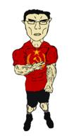 1boy buff china clothes full_body glasses hair male_focus pointy_ears red_shirt shorts solo soviet_union star_(symbol) subvariant:unbotheredchud transparent_background variant:chudjak vein // 687x1344 // 59.9KB