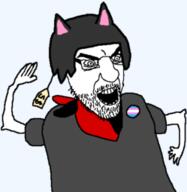 alunya anarchism arm cat_ear clothes glasses leftypol open_mouth pricetag soyjak stubble tranny variant:kliksjak // 249x255 // 31.6KB