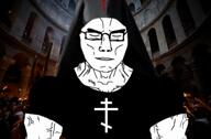 buff calvary christian_cross christian_identity christianity church clothes eastern_orthodox eyes_closed glasses golgotha hat holy jerusalem orthodox orthodox_cross orthodox_priest orthodoxy prayer prayer_recitation priest sepulchre sound soyjak subvariant:chudjak_front subvariant:muscular_chud variant:chudjak video white_skin // 1636x1080, 48.6s // 10.0MB