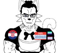 animal arm blue_eyes boykissersilly_cat buff bulge closed_mouth clothes coal croatia cute cutefurryfemboyuwu_(pedophile) ear faggot femboy femboy_pride_flag flag:croatia flag:femboy_pride_flag flag:gay_pride_flag fluffy_tail full_body furfag furry furry_ears glasses hair half_body hello_my_name_is_(sticker) meta:namefags namefags soyjak subvariant:chudjak_front subvariant:muscular_chud tail tshirt variant:chudjak vein white_background // 2300x2050 // 469.4KB