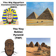 artist:sectionalism black_skin blond blue_eyes camel clothes egypt frown its_over nubian pharaoh pyramid sand sky smile text variant:markiplier_soyjak // 3464x3464 // 1.5MB