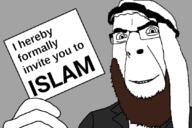 arab arm beard brown_hair clothes glasses hand hat holding_object invite islam keffiyeh paper smile soyjak text variant:cobson // 1080x720 // 226.6KB