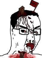 angry blood bloodshot_eyes closed_mouth crying dead flag glasses gore hair impaled mucus nas nazism nsfl soyjak text tongue variant:chudjak wood // 645x889 // 145.6KB