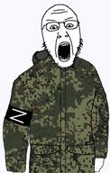 arm_band armband army camouflage clothes emr_pattern glasses military open_mouth russia russo_ukrainian_war soyjak stubble variant:tewi white_background white_skin z_(russian_symbol) // 356x562 // 72.0KB