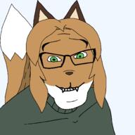 animal_ears averi closed_mouth clothes fangs female fox furry glasses green_eyes hair smile tail variant:feraljak wholesome // 1500x1500 // 41.9KB