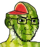 concerned ear food foodjak frown fruit glasses series:fruiterz! soyjak stubble subvariant:soyak_(irritated) variant:soyak watermelon // 632x756 // 607.9KB