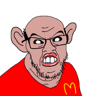 amerimutt balding biting_lip black_sclera clothes ear hair mcdonalds mutt mutt_lips red_lips red_shirt subvariant:feralmutt tan_skin teeth variant:feraljak // 1177x1177 // 32.8KB