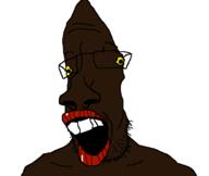 big_nose black_skin brown_skin glasses lips nigger open_mouth red_lips soyjak stubble teeth variant:parrotjak yellow_eyes // 682x576 // 21.6KB
