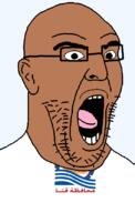 arabic_text bald building egypt flag flag:qena gear glasses governorate hair merge open_mouth qena soyjak stubble text tongue variant:imhotep // 529x832 // 53.5KB