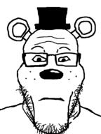 animal animatronic bear closed_mouth clothes ear five_nights_at_freddy's five_nights_at_freddy's_1 freddy_fazbear glasses hat horror neutral snout soyjak stubble subvariant:neutralplier top_hat variant:markiplier_soyjak video_game // 600x800 // 32.7KB