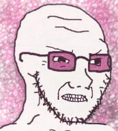 angry concerned glasses gritting_teeth pink_background pink_glasses soyjak stubble variant:soyak // 280x310 // 152.6KB