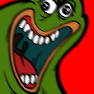amphibian bizarre crazy excited frog insane laughing meta:not_oc nas:pepe open_mouth pepe pepe_the_frog red_background teeth weird // 850x850 // 108.7KB