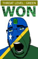 ahegao emerald flag:solomon_islands gem glasses green green_eyes hair looking_up open_mouth schlog_color_event solomon_islands soyjak soyjak_blog star_(symbol) stubble teeth text threat_level_green variant:cobson won // 721x1115 // 173.9KB