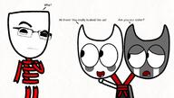 black_sclera closed_mouth confused dandy's_world deviantart english_text gangle glasses meta:nas no_pupils raised_eyebrow razzle_and_dazzle text the_amazing_digital_circus thick_eyebrows variant:cobson // 1185x674 // 93.7KB