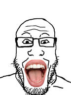 glasses irl open_mouth soyjak stubble tongue variant:markiplier_soyjak // 595x795 // 164.7KB