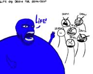 arm artist:oscarrr berryboy blue_skin blueberry blueberry_inflation glasses hand inflation_fetish meta:pornographic_content nsfw open_mouth soyjak stubble text variant:unknown // 820x653 // 36.7KB
