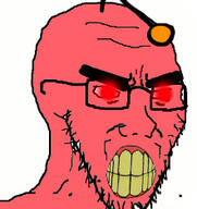 angry antenna clenched_teeth glasses glowing_eyes meta:low_resolution red_eyes red_skin reddit redditard soyjak stretched_mouth stubble thick_eyebrows variant:soyak yellow_teeth // 221x234 // 51.8KB