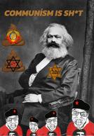 4soyjaks angry che_guevara clenched_teeth clothes communism glasses hammer_and_sickle hat judaism judeo_communisim karl_marx kike looking_at_you poop soyjak star_of_david stubble tshirt variant:feraljak // 893x1280 // 246.1KB