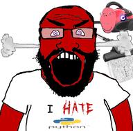 balding clothes glasses hate language) open_mouth python_(programming_ red soyjak tshirt vacuum vacuum_cleaner variant:cobson variant:gapejak // 800x789 // 265.8KB