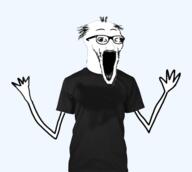 arm balding clothes glasses hand hands_up soyjak stubble subvariant:wewjak template tshirt variant:soyak // 488x436 // 81.6KB