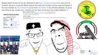 2soyjaks arab arabic_text christian_cross christianity closed_mouth clothes flag:iraq friendship glasses hat iraq irl islam keffiyeh meta:tagme militia no_more_brother_wars orthodox popular_mobilization_forces shia smile soyjak stubble variant:cobson variant:feraljak wikipedia // 1920x1080 // 1.2MB
