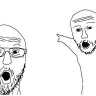 2soyjaks arm glasses hand looking_at_you open_mouth pointing soyjak stubble template variant:two_pointing_soyjaks // 680x552 // 6.5KB