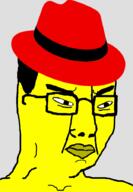 GNULinux asian closed_mouth clothes fedora g_(4chan) glasses hair hat red_hat_(company) small_eyes soyjak technology variant:chudjak yellow_skin // 623x900 // 151.3KB