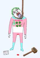 4chan arm badge blood bloodshot_eyes clothes crying flag full_body glasses green_hair hair hairy hammer hand hanging leg meds mustache neovagina open_mouth soyjak stubble suicide tongue tranny variant:bernd // 2012x2908 // 1.2MB