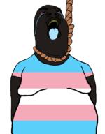 big_lips big_nose blue_tongue crying fat flag:transgender_pride_flag hanging nigger red_sclera rope shitskin total_tranny_death troon variant:hydejak yellow_teeth // 961x1227 // 110.5KB