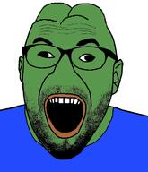 cross_eyed ear frog glasses green_skin open_mouth pepe soyjak variant:cirrus // 608x709 // 107.5KB