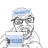 angry arm clenched_teeth ear finger glasses hand holding_object mustache paper pointing soybooru soyjak stubble text variant:feraljak wrinkles yaroslavtv // 1024x1024 // 331.2KB