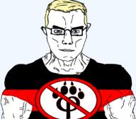 anti_furry blond blue_eyes closed_mouth flag:anti_furry smile subvariant:chudjak_front subvariant:muscular_chud variant:chudjak yellow_hair // 1059x929 // 121.8KB