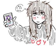 blush boymoder clothes hair holding_object open_mouth soyjak text tranny transgender_flag variant:bernd // 968x797 // 85.9KB