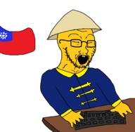 blue_shirt china chinese_nationalist_government cone flag flag:taiwan gape glasses hand head keyboard mustache nose nudev soyjak stubble table taiwan teeth teeth_showing tooth variant:soyak yellow_skin // 1824x1784 // 62.9KB