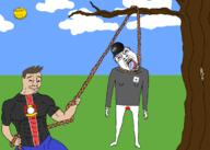 3soyjaks arm bloodshot_eyes buff closed_mouth clothes crying drawn_background ear full_body glasses grass hand hanging holding_object holding_rope irl leg lynching noose open_mouth outdoors roblox rope smile smug soyjak stubble subvariant:wholesome_soyjak sun tongue tree variant:bernd variant:chudjak variant:gapejak yellow yellow_skin yellow_teeth // 2100x1500 // 268.0KB