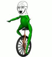 animated arm dat_boi frog full_body glasses hand leg monocycle open_mouth soyjak stubble unicycle variant:soyak // 1300x1420 // 3.2MB