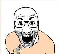 clothes glasses open_mouth soyjak stubble tshirt variant:el_perro_rabioso ylilauta // 755x693 // 49.1KB