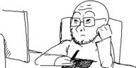 arm closed_mouth clothes computer draw_pad glasses hand holding_object neutral oekaki soyjak stubble variant:soyak // 500x250 // 22.0KB