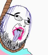 animated beard glasses hair hanging makeup open_mouth purple_hair rope soyjak suicide tongue variant:fatjak // 420x480 // 1.5MB